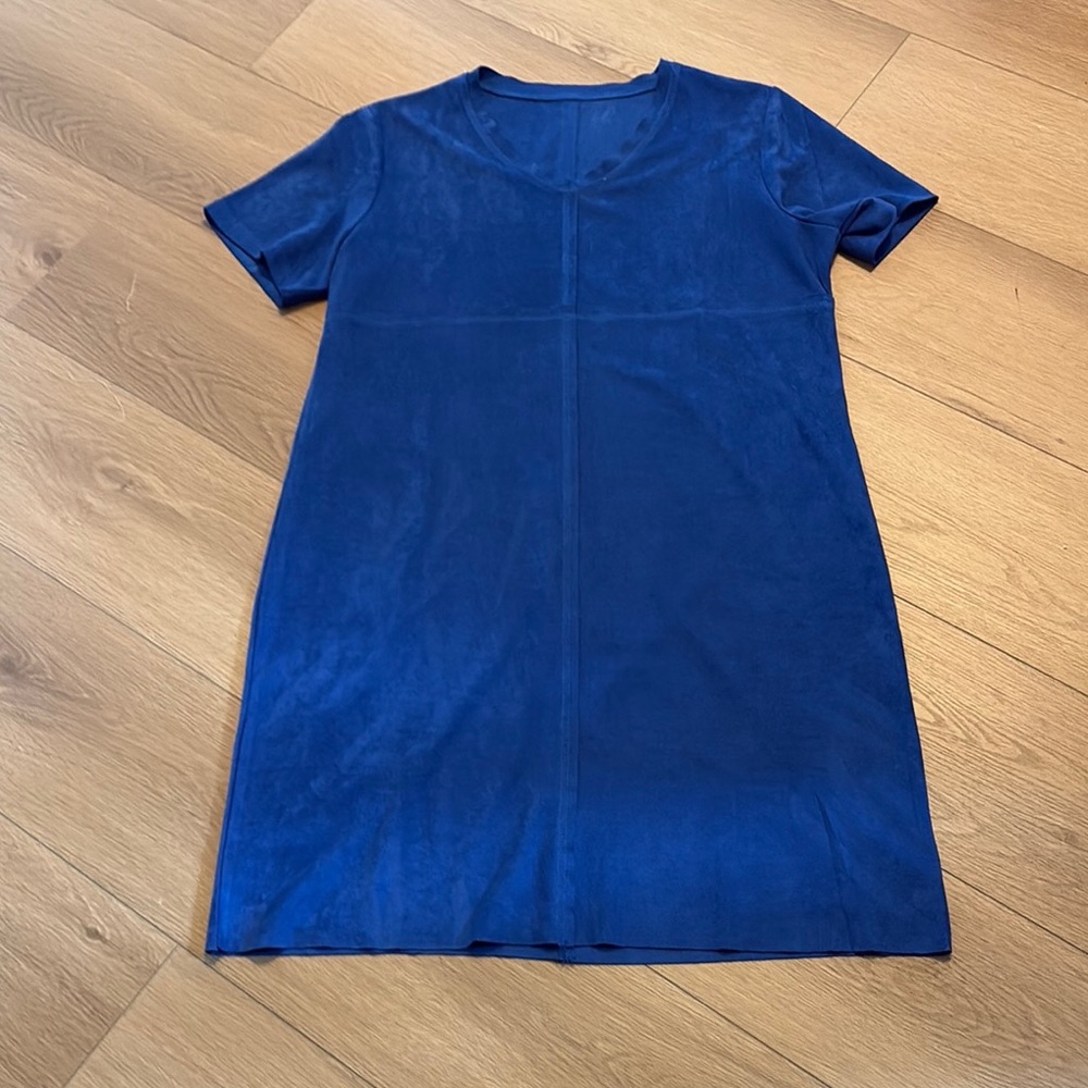 Royal Blue V-Neck Faux Suede Stretch Dress, size large